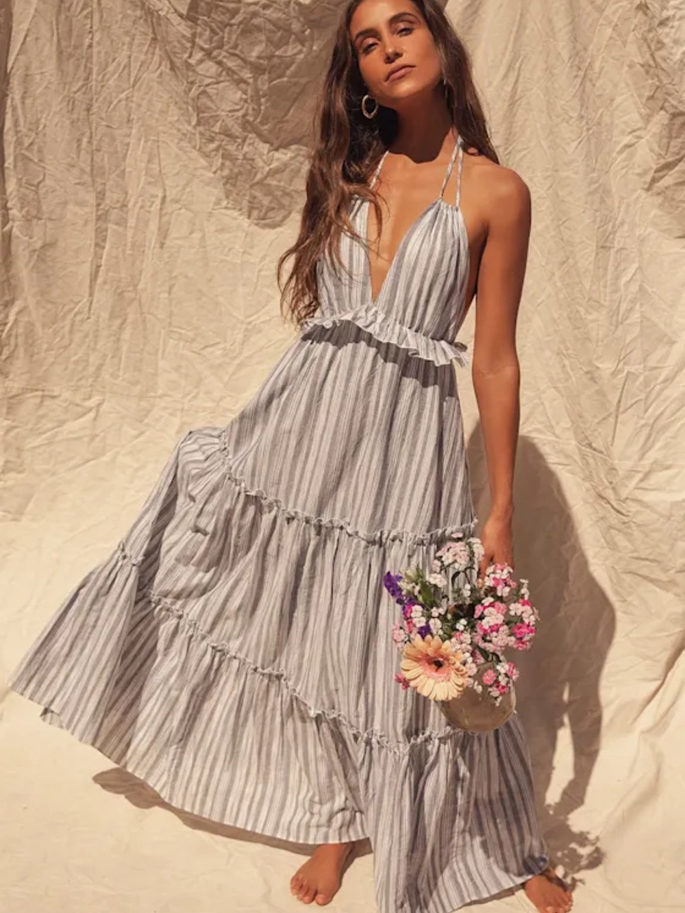 Lulus Vacay Babe Deep V Halter Maxi Dress